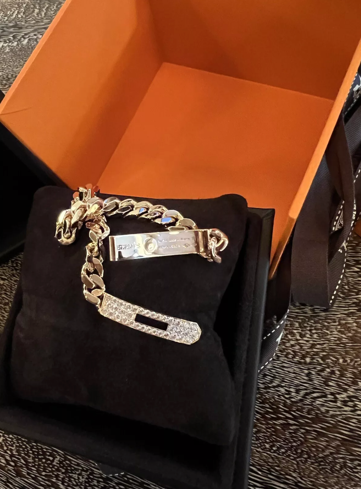 NEW Hermes Kelly Gourmet 18K Rose Gold Diamond Chain Bracelet SH $17k Retail