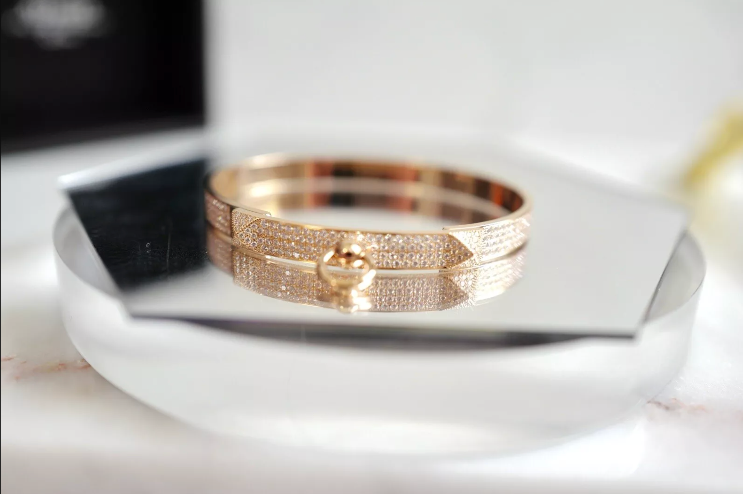 NEW Hermes Collier De Chien Bracelet Rose Gold Full Paved Diamond Small SH $60K