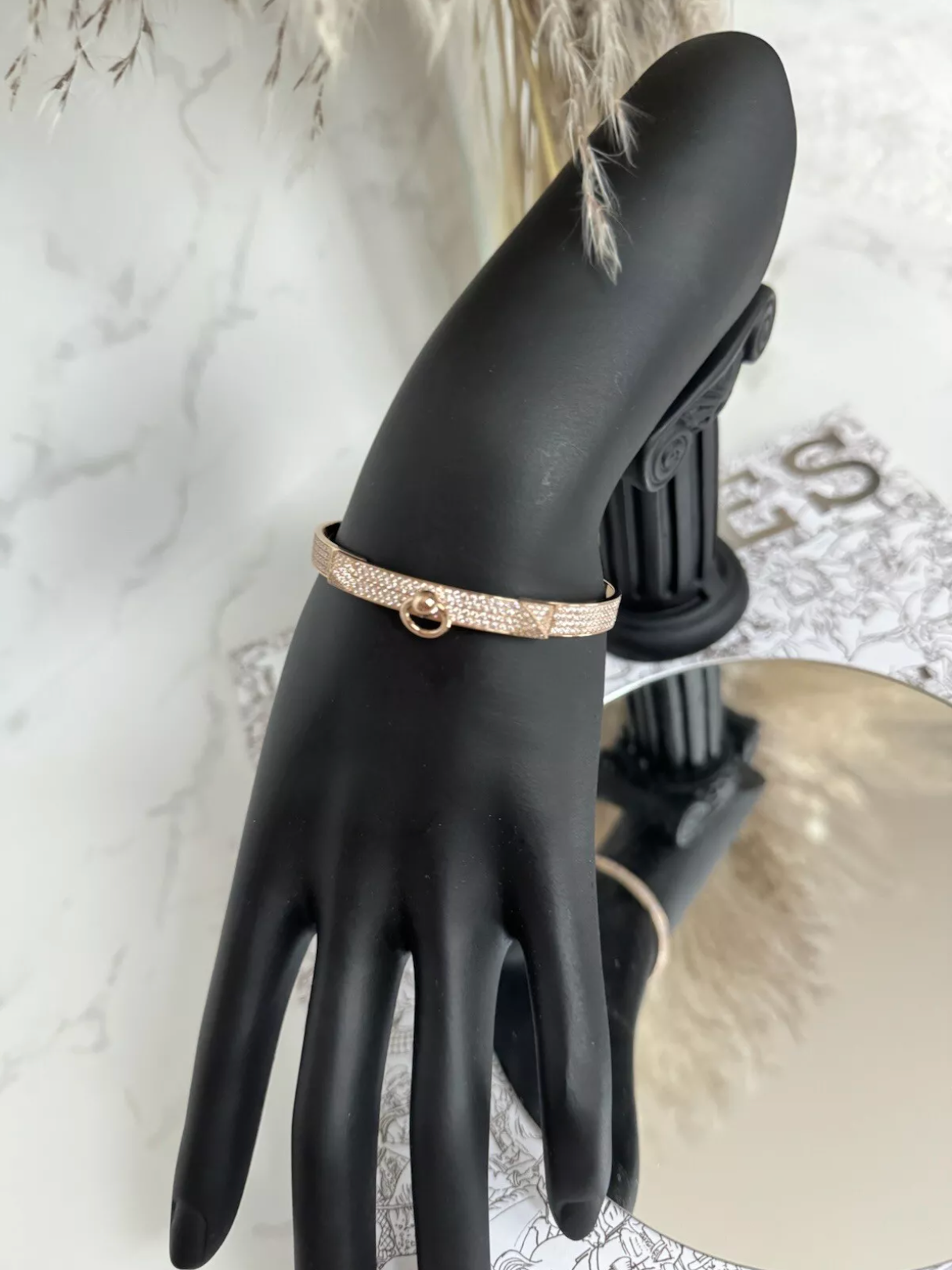 NEW Hermes Collier De Chien Bracelet Rose Gold Full Paved Diamond Small SH $60K