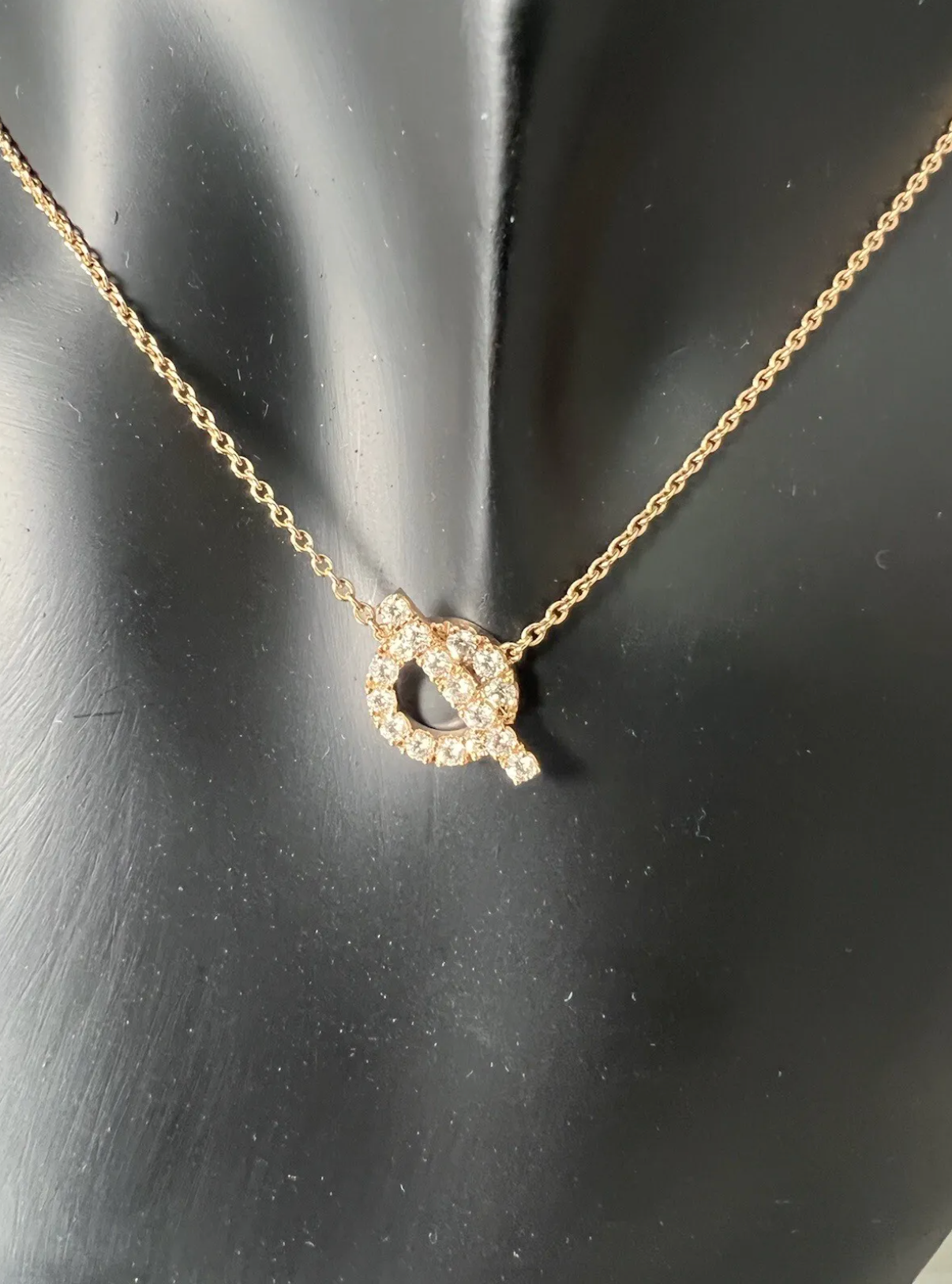 BNIB Hermes Finesse Pendant Necklace 18K Rose Gold and Diamonds NEW