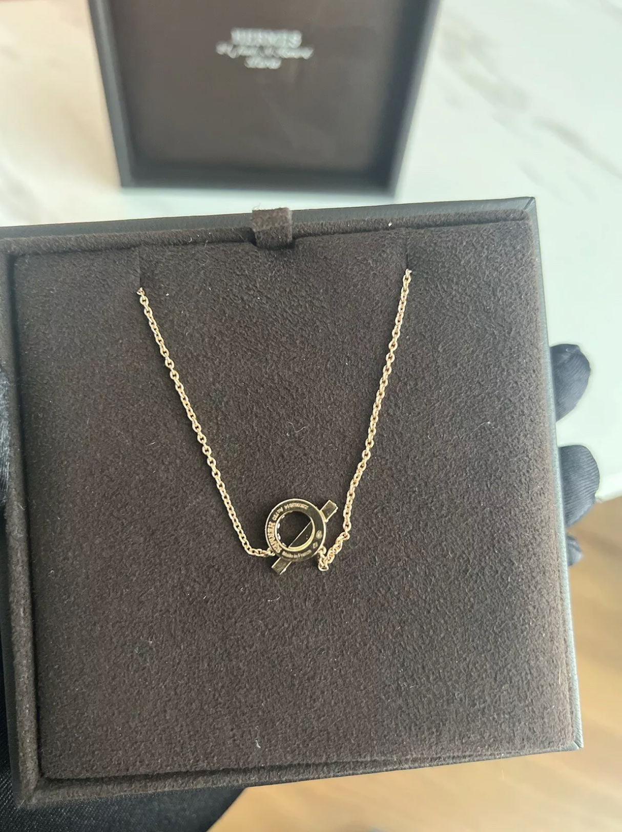 BNIB Hermes Finesse Pendant Necklace 18K Rose Gold and Diamonds NEW