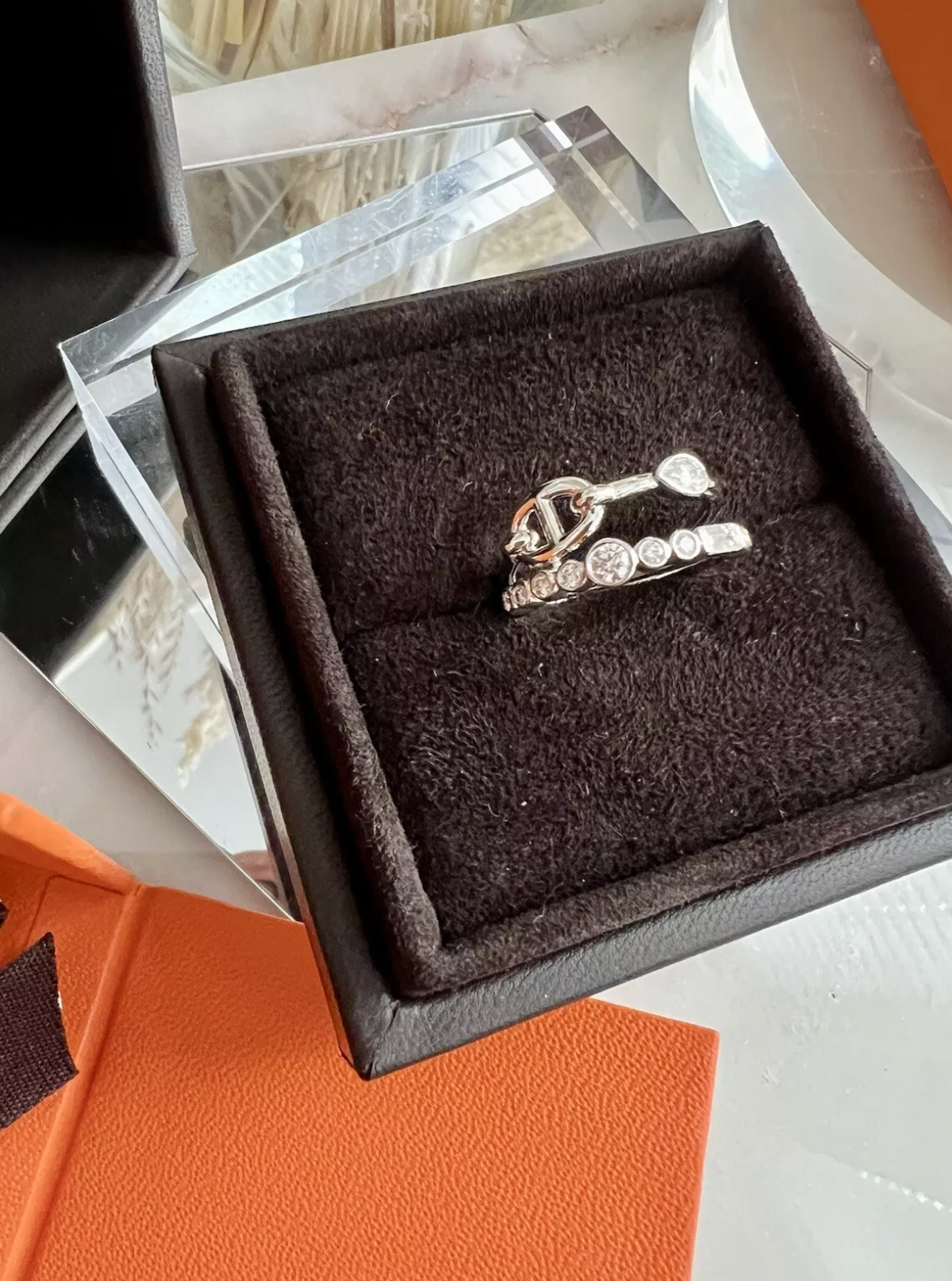 BNIB Hermes Chaine D'ancre Chaos Fancy Ring in White Gold Diamonds Siz