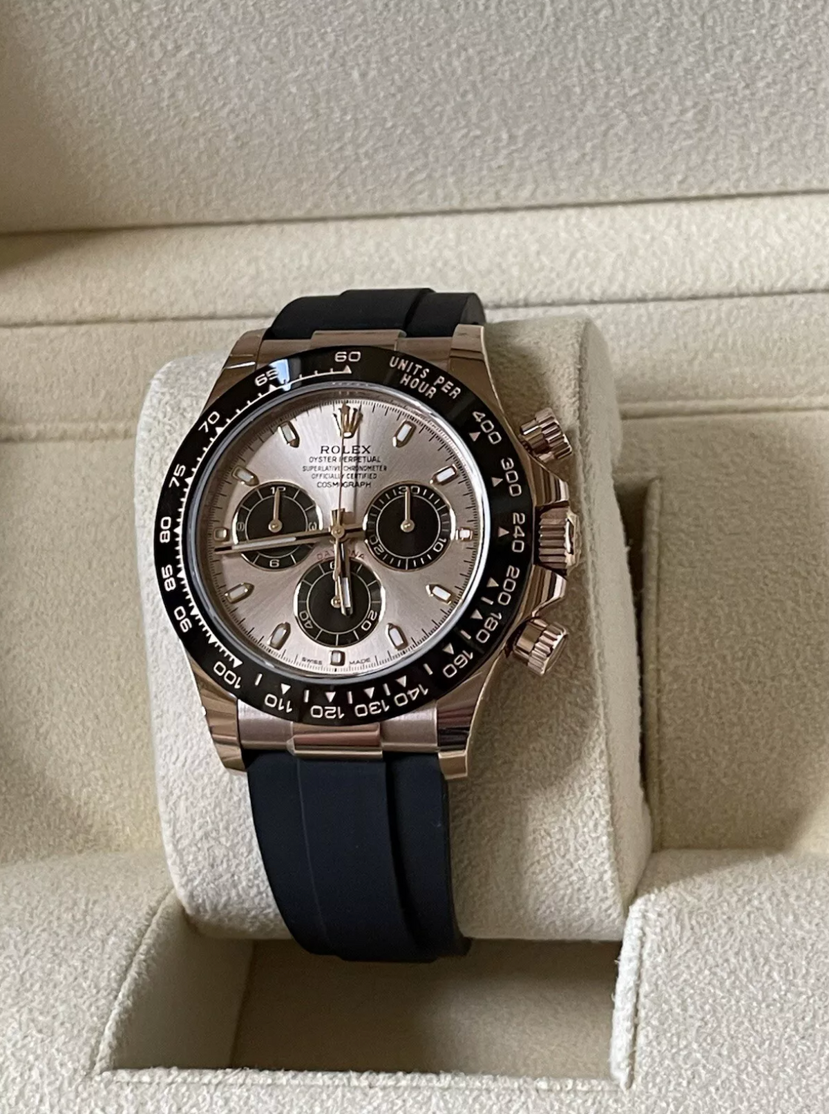 NEW Rolex Daytona 116515LN ROSE Gold Oysterflex Box/Papers Sundust Dial