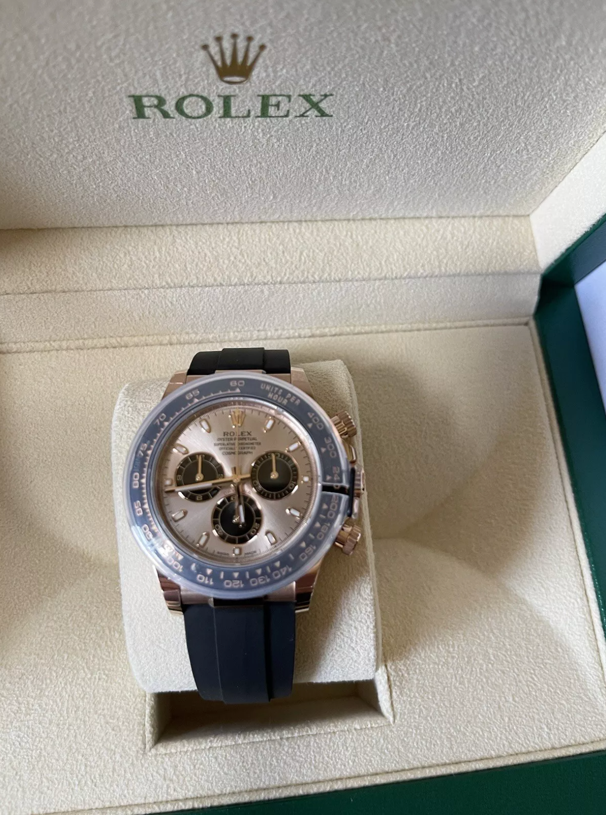 NEW Rolex Daytona 116515LN ROSE Gold Oysterflex Box/Papers Sundust Dial