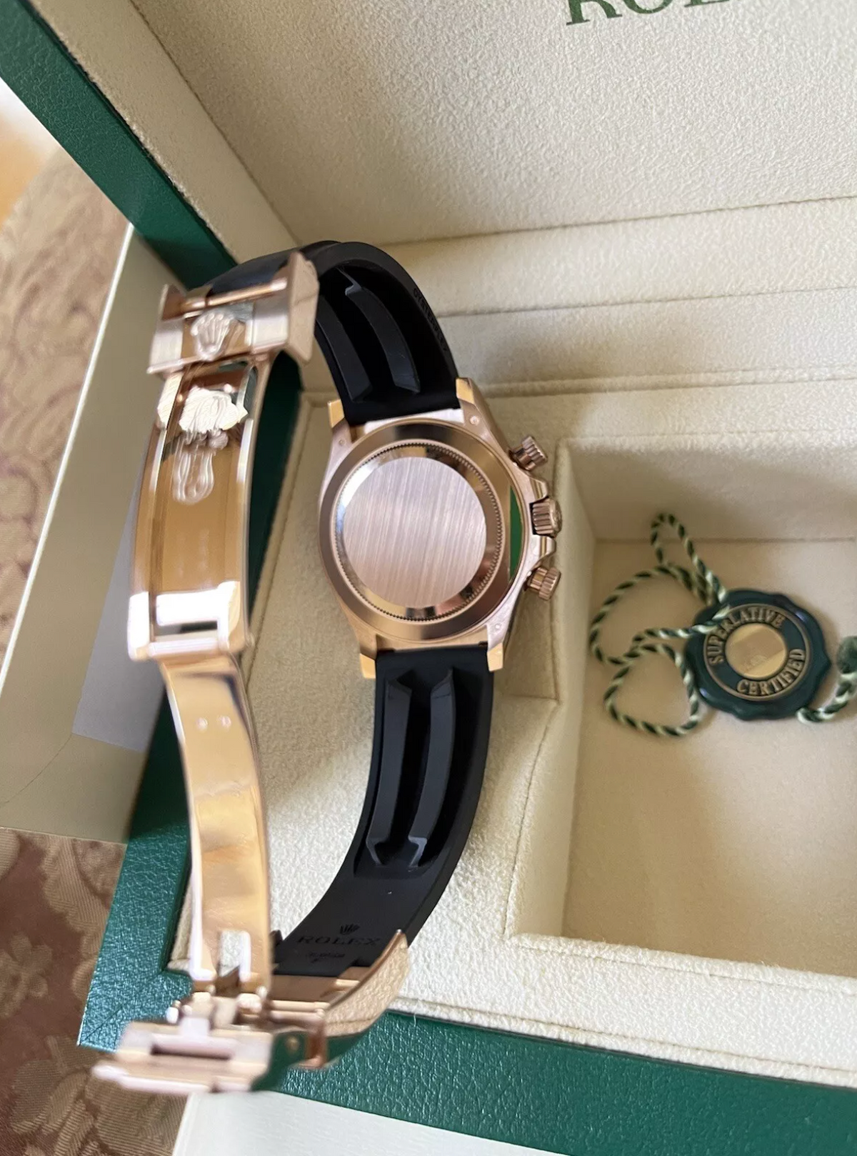 NEW Rolex Daytona 116515LN ROSE Gold Oysterflex Box/Papers Sundust Dial
