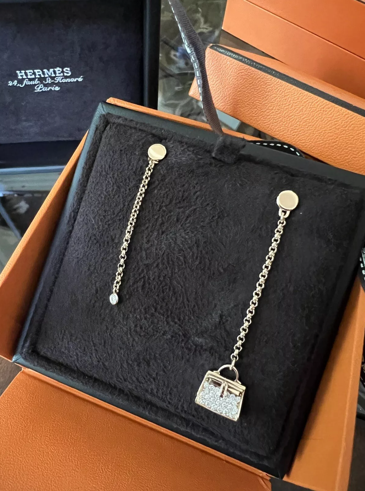 Hermes 18K Chaine Amulette Kelly Diamonds Rose Gold Ear Studs Earrings BNIB $10K