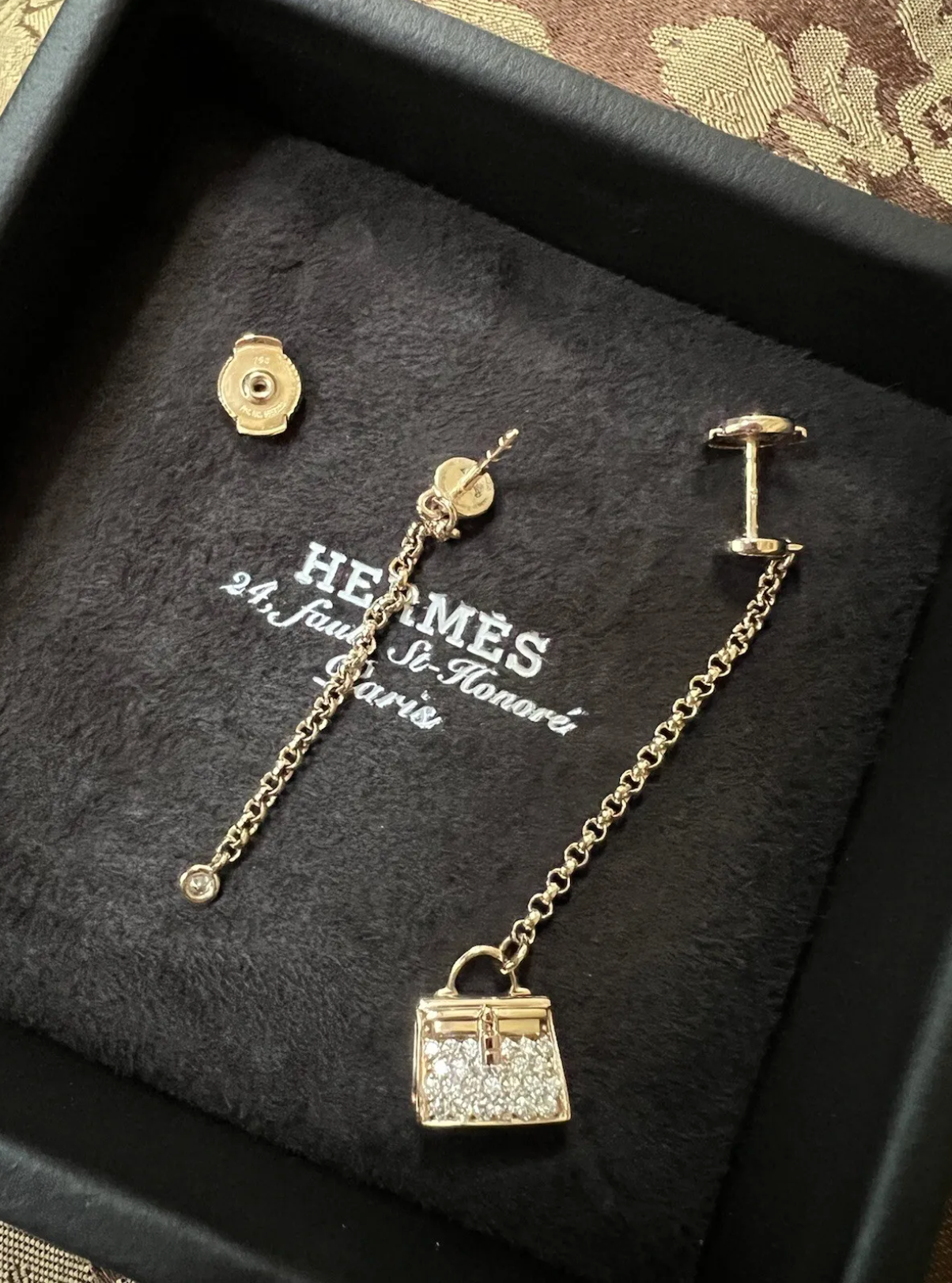 Hermes 18K Chaine Amulette Kelly Diamonds Rose Gold Ear Studs Earrings BNIB $10K