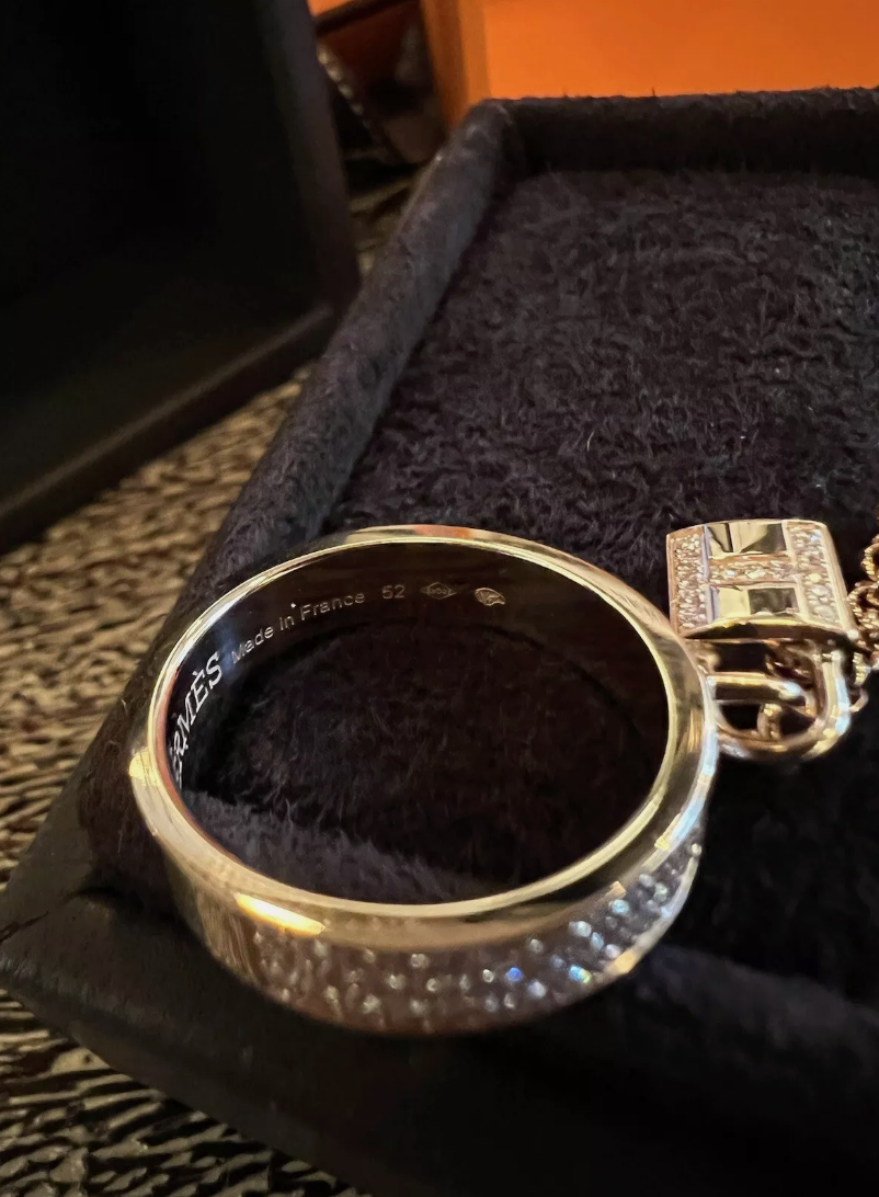 NEW Hermes Bague Double Kelly Cadenas Ring RoseGold Diamonds Size 52 $17K Retail