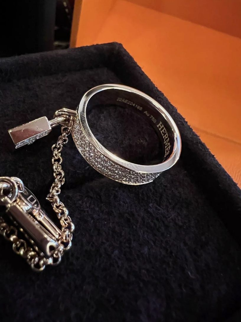 NEW Hermes Bague Double Kelly Cadenas Ring RoseGold Diamonds Size 52 $17K Retail