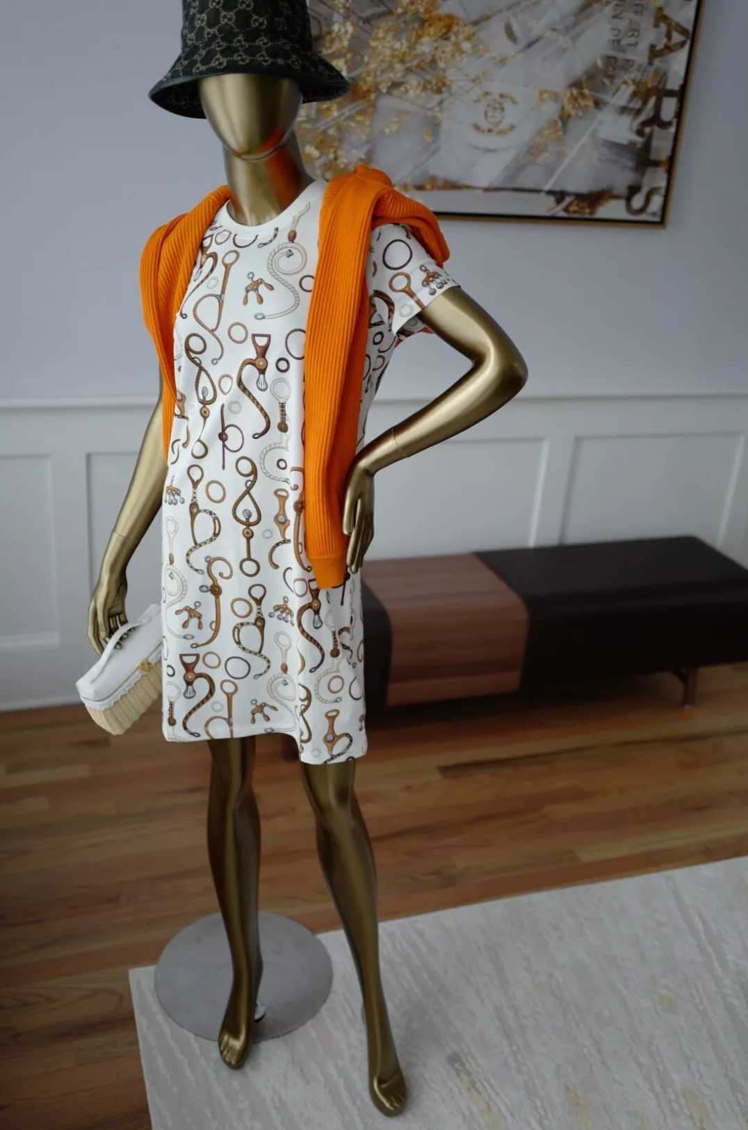 NEW Hermes Panoplie Tout Cuir straight dress Size 36 Blanc