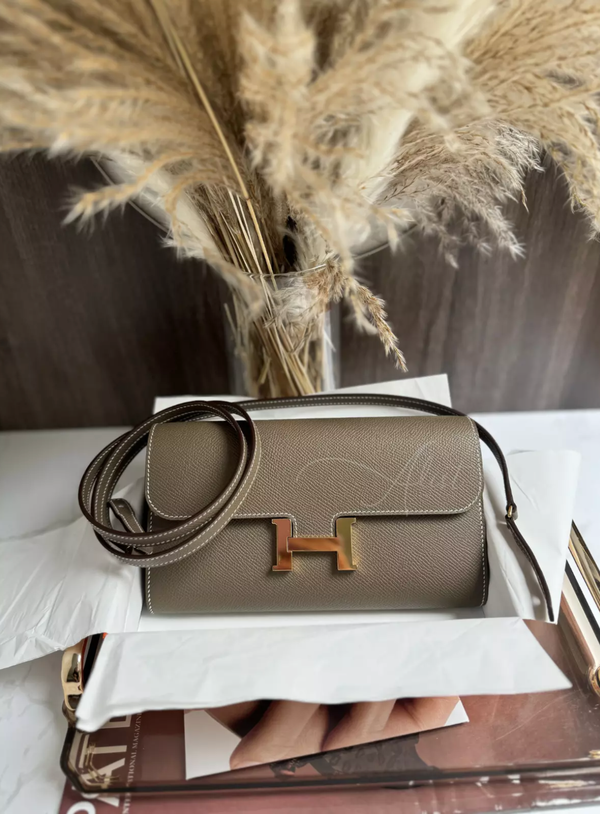 Hermes Constance To Go Wallet in Etoupe Color Epsom Gold Hardware B Stamp