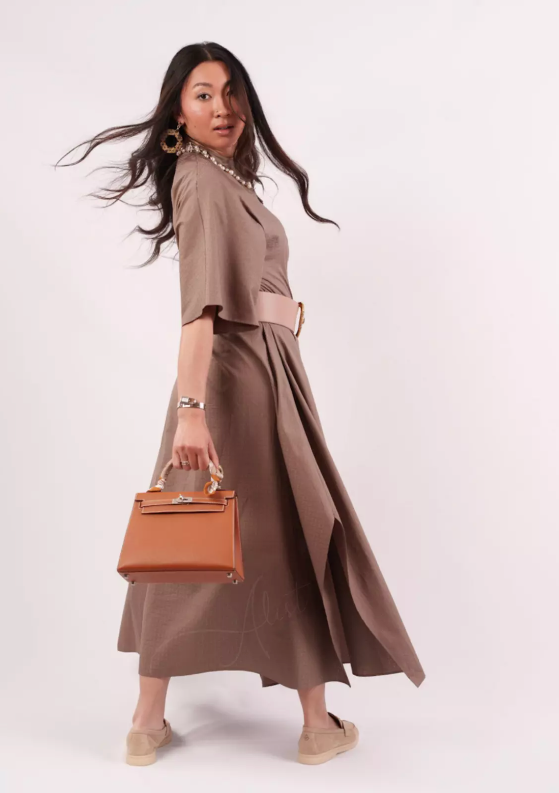 BNIB Hermes Robe Inspi Mosaique Caftan Dress Gris Etoupe Size 34 $3500 Retail