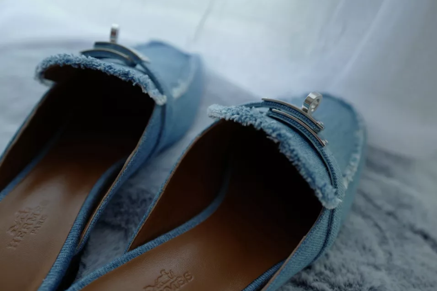 BNIB Hermes Women's Oz Mule Canvas in Denim Blue Clair with Palladium Size 38