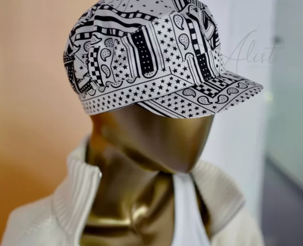 NEW Hermes Women's Deauville Cap Zigzag Printed Silk in Noir 57