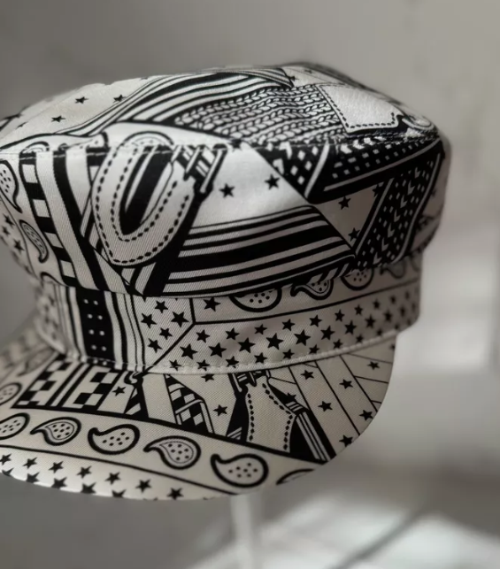 NEW Hermes Women's Deauville Cap Zigzag Printed Silk in Noir 57