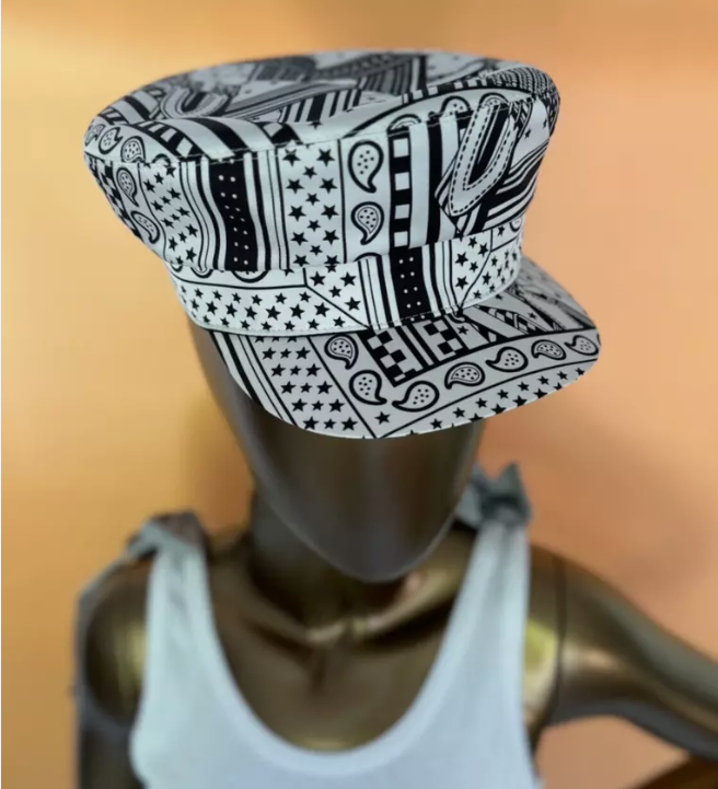 NEW Hermes Women's Deauville Cap Zigzag Printed Silk in Noir 57