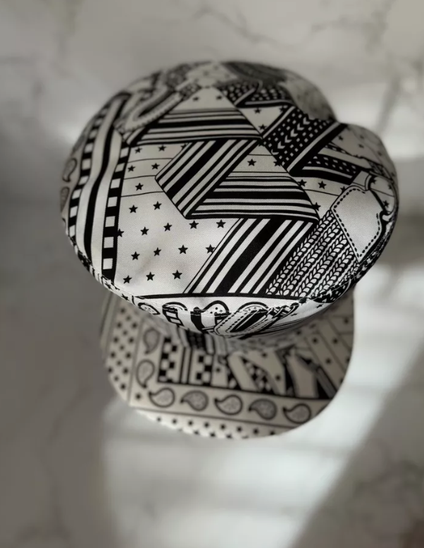 NEW Hermes Women's Deauville Cap Zigzag Printed Silk in Noir 57