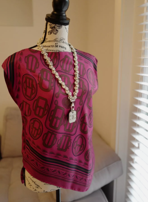 NEW Hermes Top Asymmetrical Sur Twill Silk In Rose Size 34 Over $3K Re