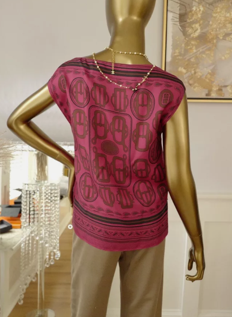 NEW Hermes Top Asymmetrical Sur Twill Silk In Rose Size 34 Over $3K Retail