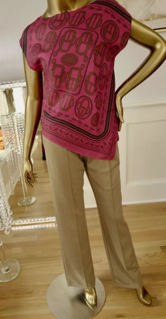 NEW Hermes Top Asymmetrical Sur Twill Silk In Rose Size 34 Over $3K Retail