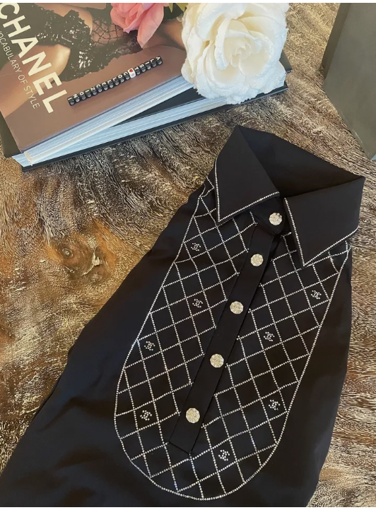 Chanel 23C Black Crystal Collar CC Logo One Piece Swimsuit Runway Bathing 36