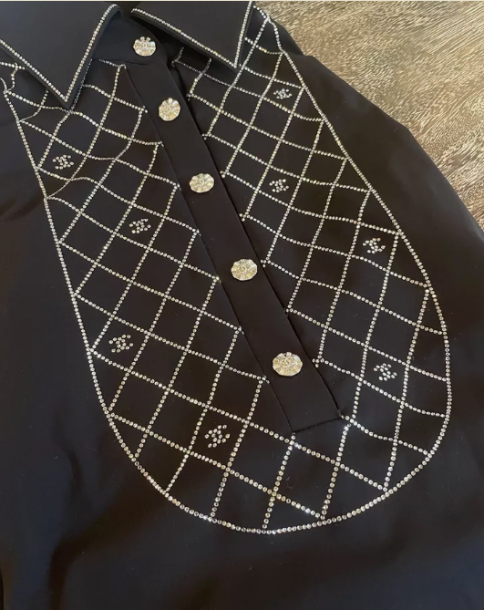 Chanel 23C Black Crystal Collar CC Logo One Piece Swimsuit Runway Bathing 36