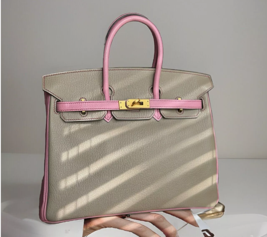 Hermes Birkin 25 HSS Gris Tortuelle 5P Bubblegum Pink Chevre Brushed Gold HW
