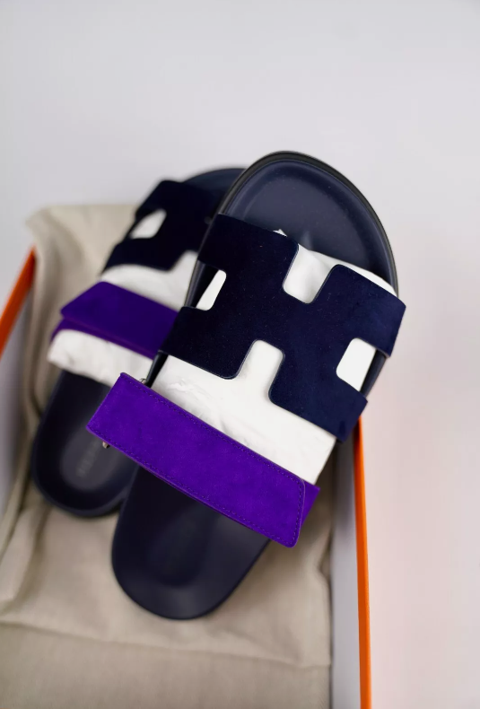 *BNIB* Hermes Women's Chypre Suede Goat Skin Marine / Violet Majorette Size 37