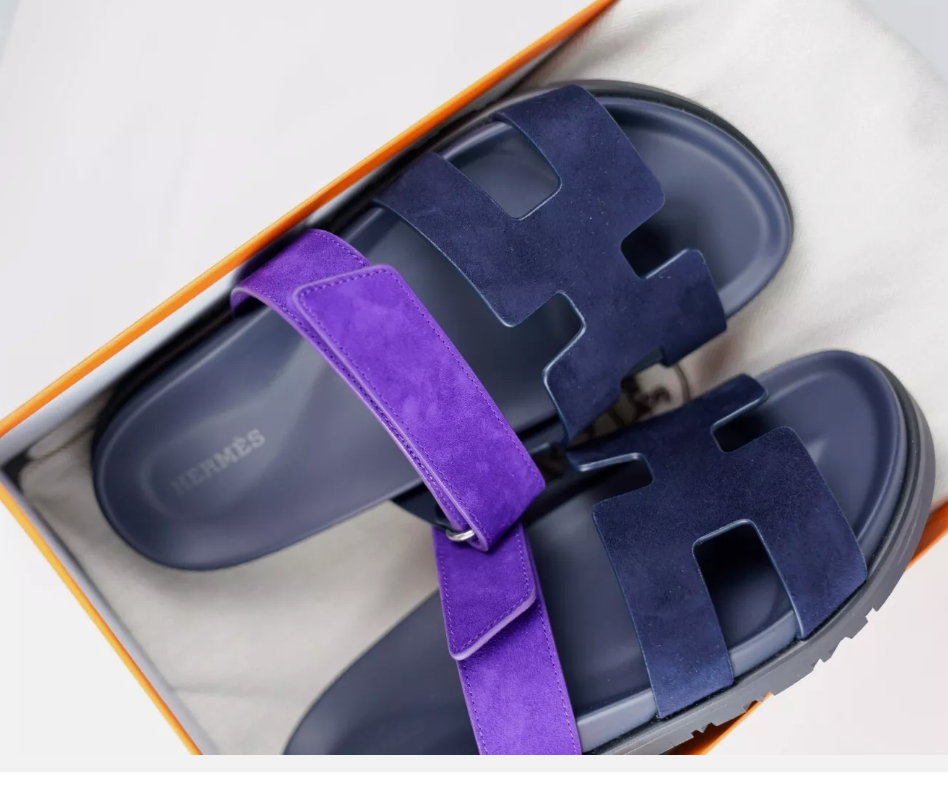 *BNIB* Hermes Women's Chypre Suede Goat Skin Marine / Violet Majorette Size 37