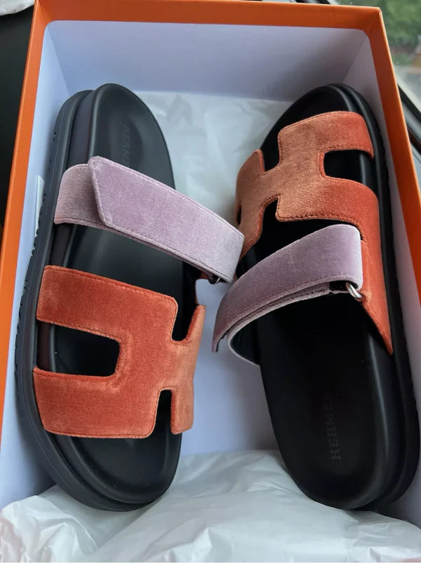 *BNIB* Hermes Women's Chypre Suede Goat Skin Orange Canyon/Bruyere Size 37.5