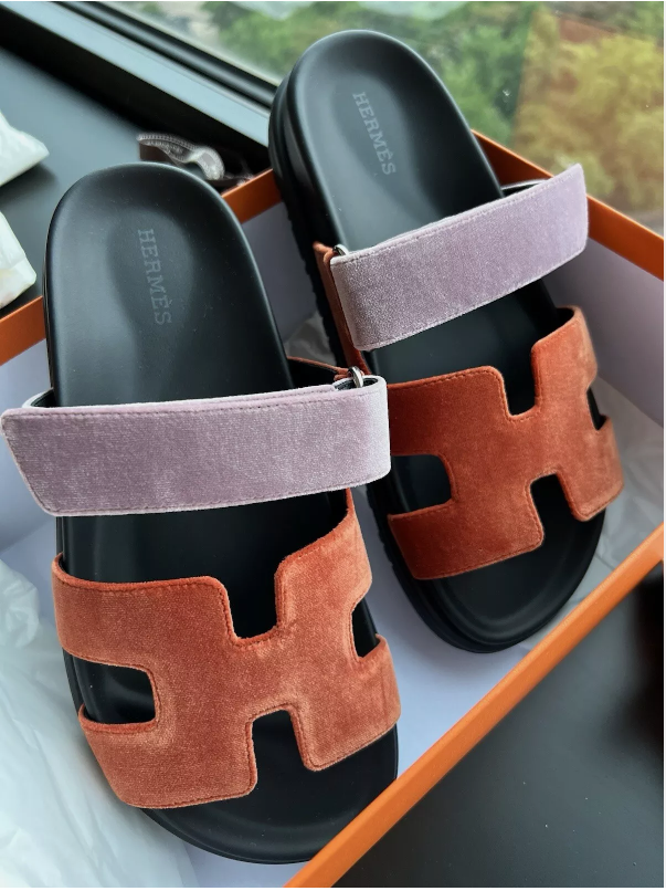 *BNIB* Hermes Women's Chypre Suede Goat Skin Orange Canyon/Bruyere Size 37.5