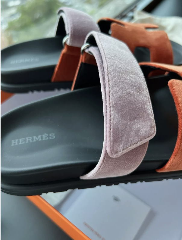 *BNIB* Hermes Women's Chypre Suede Goat Skin Orange Canyon/Bruyere Size 37.5