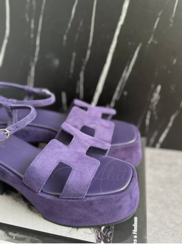 BNIB Hermes Jam 30 H Sandal Wedges Suede In Violet/Amethyst Size 38