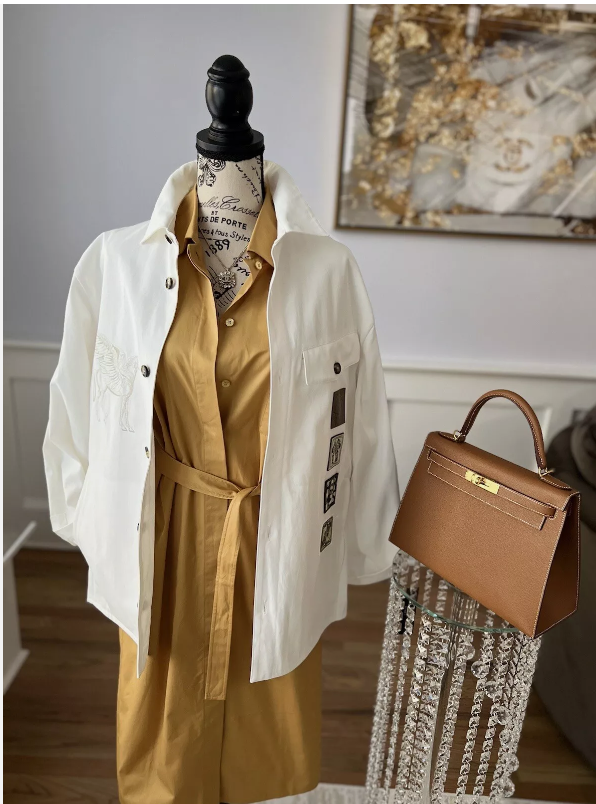 New Hermes "Icones au Carre" Overshirt Jacket White 48 Men SS23 Runway SOLD OUT