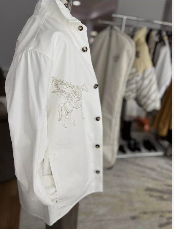 New Hermes "Icones au Carre" Overshirt Jacket White 48 Men SS23 Runway SOLD OUT