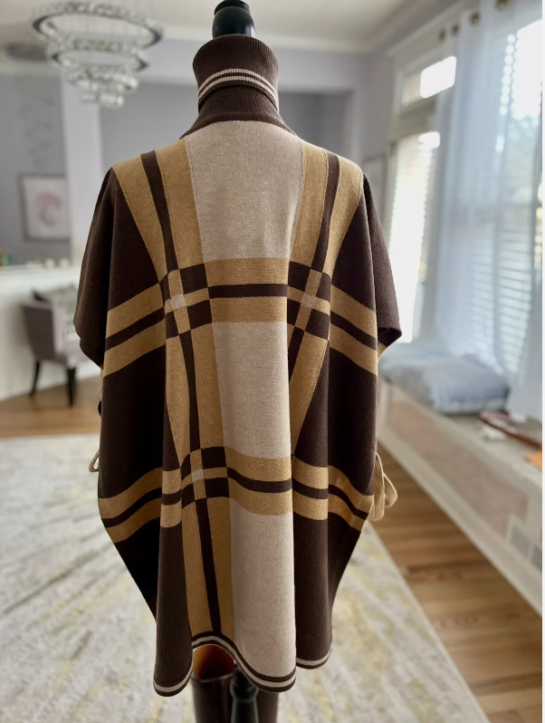 Hermes Brides De Gala Tartan Poncho in Beige Chine size 34 BNIB