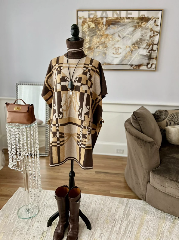 Hermes Brides De Gala Tartan Poncho in Beige Chine size 34 BNIB
