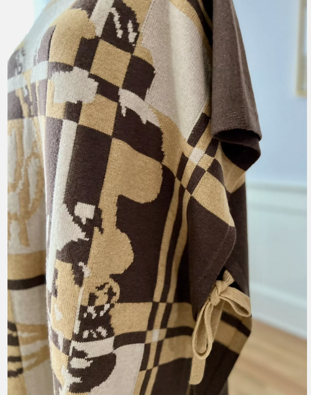 Hermes Brides De Gala Tartan Poncho in Beige Chine size 34 BNIB