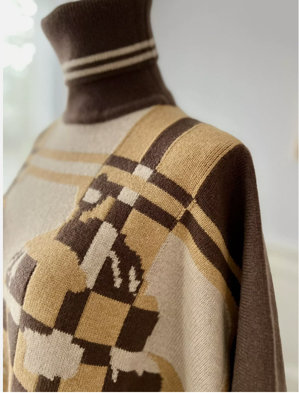 Hermes Brides De Gala Tartan Poncho in Beige Chine size 34 BNIB