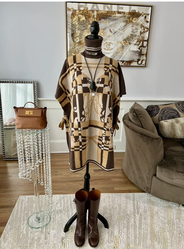 Hermes Brides De Gala Tartan Poncho in Beige Chine size 34 BNIB