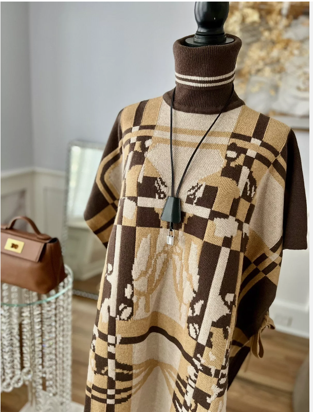 Hermes Brides De Gala Tartan Poncho in Beige Chine size 34 BNIB