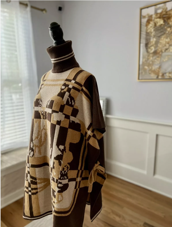 Hermes Brides De Gala Tartan Poncho in Beige Chine size 34 BNIB