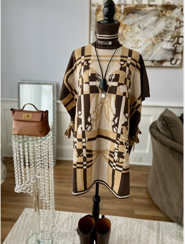 Hermes Brides De Gala Tartan Poncho in Beige Chine size 34 BNIB