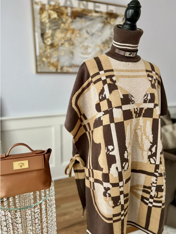 Hermes Brides De Gala Tartan Poncho in Beige Chine size 34 BNIB