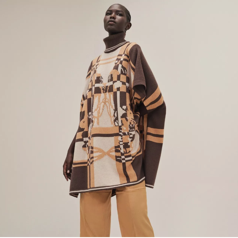 Hermes Brides De Gala Tartan Poncho in Beige Chine size 34 BNIB