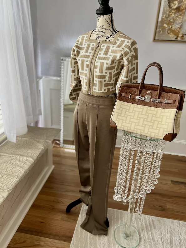 NEW Hermes Mosaique Short Zipped Jacket 38 Beige/Toast $3500