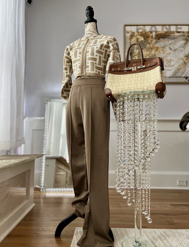 NEW Hermes Mosaique Short Zipped Jacket 38 Beige/Toast $3500 Retail