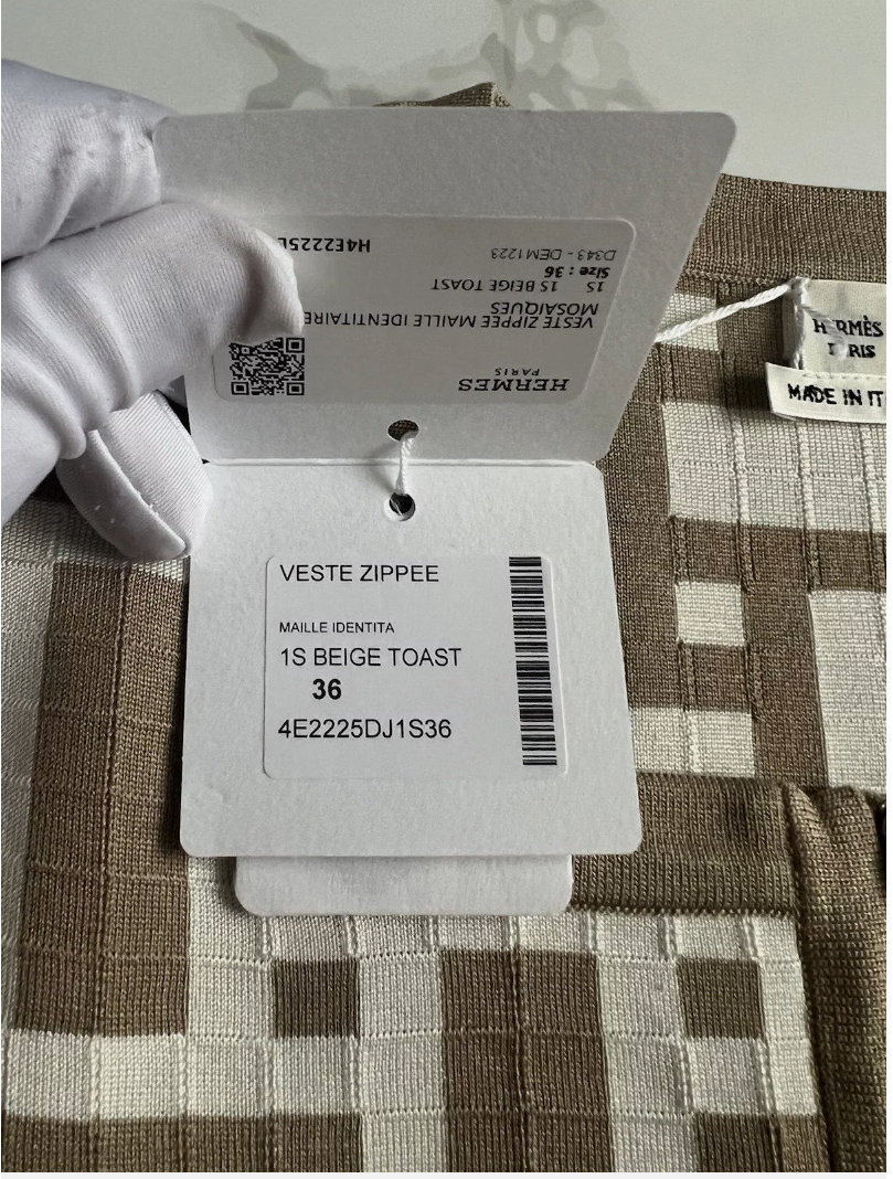 NEW Hermes Mosaique Short Zipped Jacket 38 Beige/Toast $3500 Retail