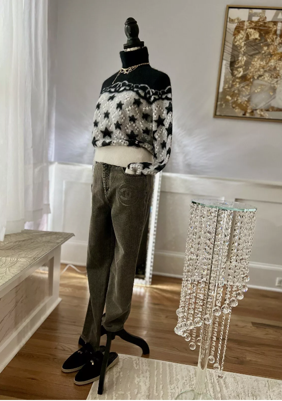 NEW Chanel Coco Neige 23N Sweater Pullover Black/White/Grey Size 38