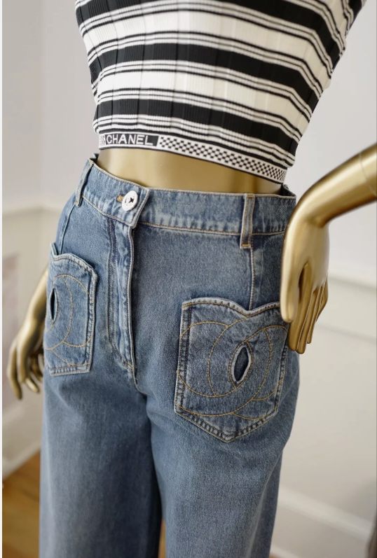Chanel denim Jeans Pants CC Heart 24P Wide Leg SOLD OUT Size 36 BNIB